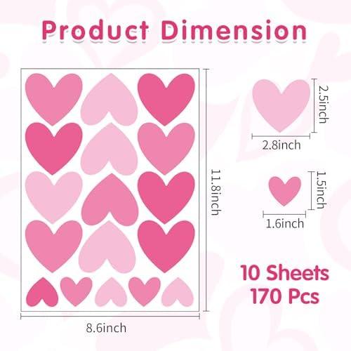 170 Pcs Heart Wall Decals for Girls Room