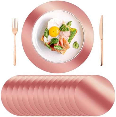 KesaPlan 100PCS Round Rose Gold Placemats, Disposable Paper Chargers Plate