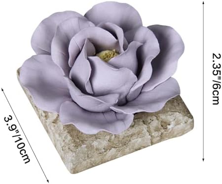 Ceramic Passive Essential Oil Diffuser, Aesthetic Desktop Handmade Flower & Concrete Base, Porcelain Aromatherapy Oils Diffuser for Home, Office, Yoga, Spa Room (Purple Peony)