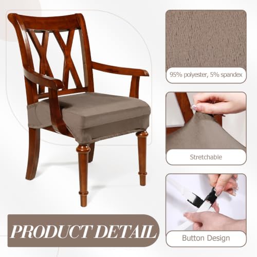 Havawish Extra Wide Dining Chair Seat Covers, Light Coffee, Velvet, 1 Pcs