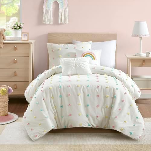 Intelligent Design Kids Cotton Pompom Ivory Twin Duvet Cover Set, 4pc