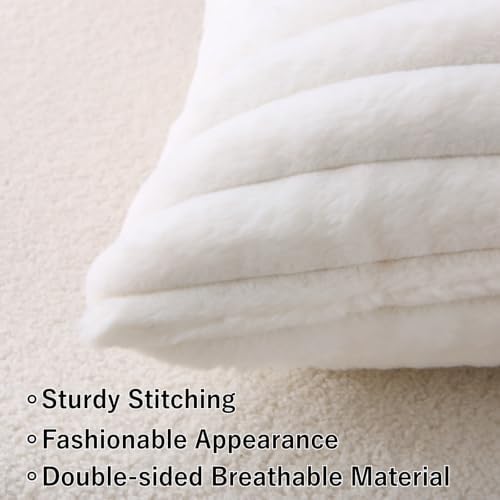 Decorative Throw Pillow with Inserts, Set of 2 Soft Faux Fur Throw Pillows, Square Boho Striped Pillow for Couch, Bed, Sofa Decor