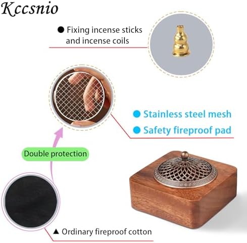 Acacia Wood Incense Burner for Cones & Coils, with Sticks Holder