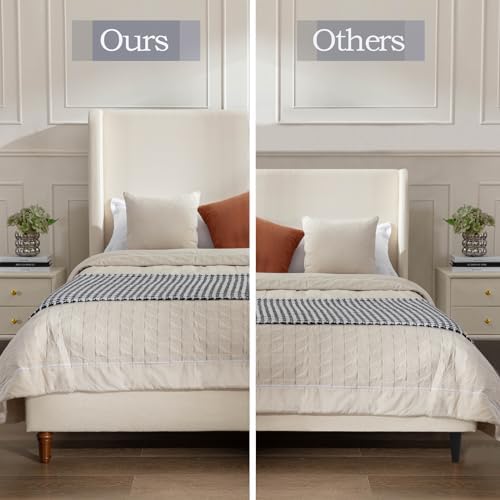California King 54" Harper Tall Headboard Wingback Upholstered Bed Frame Platform Beds Elegant Simplicity for Bedroom Strong Wood Slats Support No Box Spring Needed No Noise Ivory Boucle
