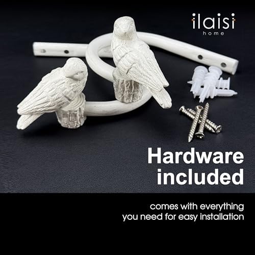 Curtain Drapery Holdbacks with Resin Bird, Wall Mount Drapery Hooks Holders, Set of 2, White, Suitable for Drywall