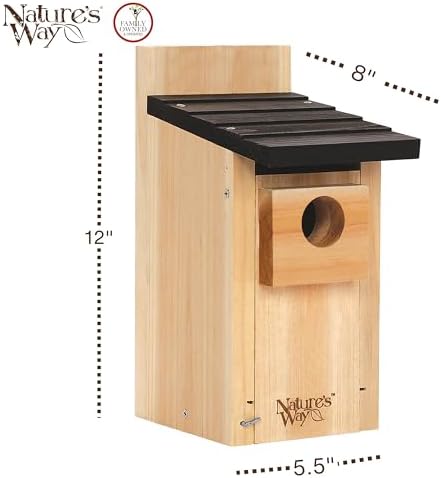 Nature’s Way Cedar Bluebird House for Outdoor Nesting, Predator Guard, Ventilated Design & Easy Access Clean-Out Panel, Natural Wood, Cedar Nesting House (Pack of 4)