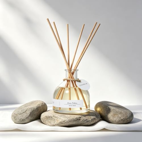 Reed Diffuser for Home Bathroom, 150ml Lemon Verbena Scented Diffuser with Sticks, Long Lasting Natural Fragrance Air Freshener for Bedroom Office Home Decor