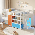 Low Twin Loft Bed with Desk,6 Storage Drawers,Led Lights & Kids Secret Base