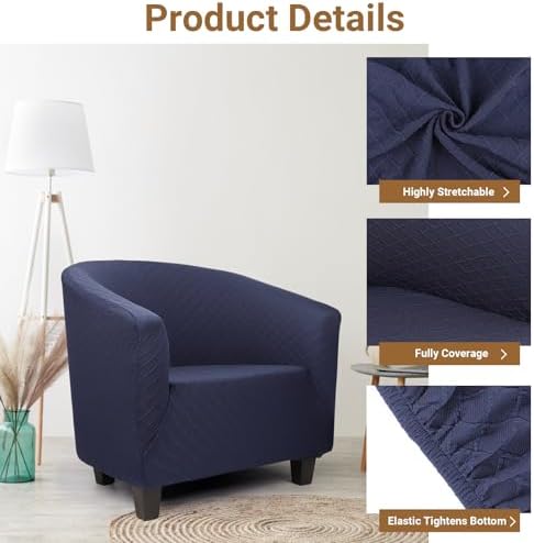 Barrel Chair Covers Slipcover 1 Piece, 2 Pack Stretch Navy Blue Club Chair Cover with Arms, Round Back Chair Covers Armchair Sofa Removable Couch Protector for Bar Living Room Bedroom