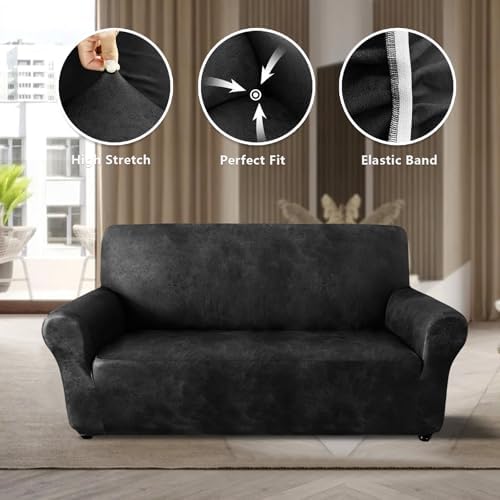 ANARACHON Faux Leather Fabric Sofa Slipcover (Black, 1Piece-Loveseat)