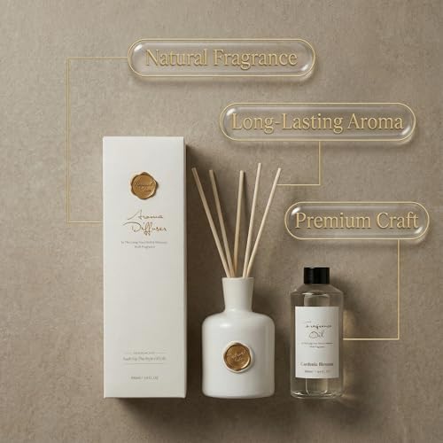 Gardenia Reed Diffuser Set for Home, Natural Essential Oil Fragrance