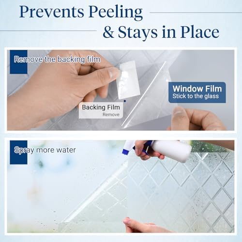 Haton Window Privacy Film, Decorative Frosted Film, Lattice 35.4" x 157.4"