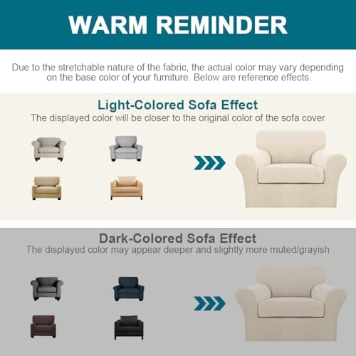 Turquoize 2 Piece Chair Covers Chair Slipcovers for Living Room Small Armchair Cover with Arms Washable Furniture Cover for Chairs Feature Thick Jacquard Fabric (Small Armchair, Biscotti Beige)