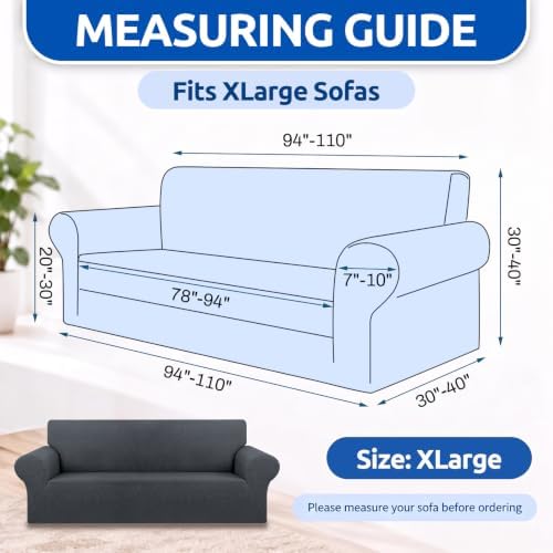 KEKUOU Stretch Oversized Couch Covers for Sofa Slipcover,Charcoal