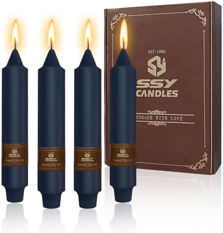 NJAO HOO Candlesticks Short Taper Candles, Unscented Candle Sticks Straight Dinner Candle Set for Home Decor Weddings Halloween Festive Seasons Holiday, Set of 4,Indigo 7 Inch