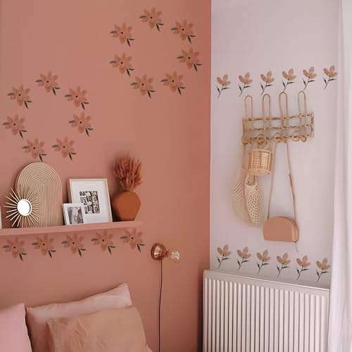 Boho Daisy Floral Wall Decals for Girls Room, Peel and Stick