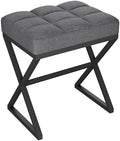 YMYNY Vanity Stool, Linen Footrest, Ottoman Bench with X-Shaped Metal Legs, Makeup Dressing Stool for Vanity, Living Room, Bedroom, Entryway, Hallways 15.74" D×11.81" W×18.11" H Grey UHBD033G