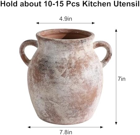 Ceramic Farmhouse Kitchen Utensil Holder for Countertop, Rustic Cooking Utensil Holder Crock Fit for Kitchen Counter.