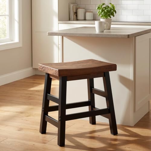 Alaterre Furniture Pomona Solid Wood Bar Stool, Rustic Brown/Black, 20”
