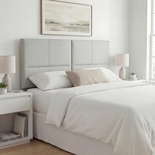 HAOBO Home Upholstered King Headboard Only, Faux Leather Panel Beige Gray