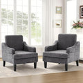 Set of 2 Accent Chair for Living Room,Mid-Century Arm Chair Fabric Living Room Chairs,Upholstered Reading Chair for Bedroom,Single Sofa Chair with Wood Legs for Apartment (Dark Grey)