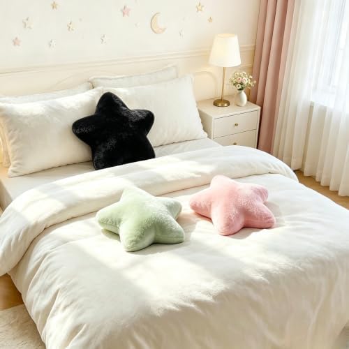 Star Pillow 15.4" Soft Fluffy Black Decorative Throw Pillows for Bed Couch