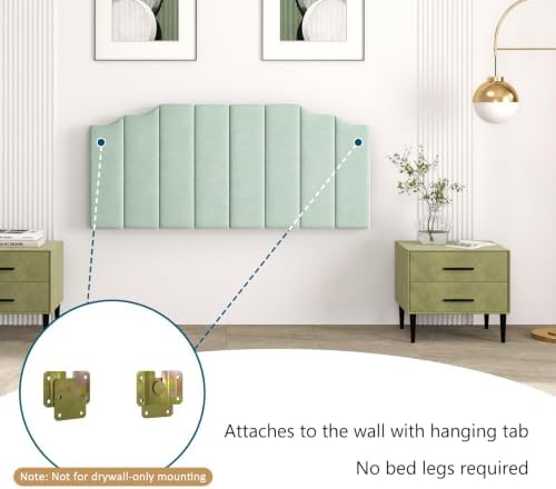 Befurtori Queen Size Headboard Only, Linen Wall Mount Headboard Sage Green
