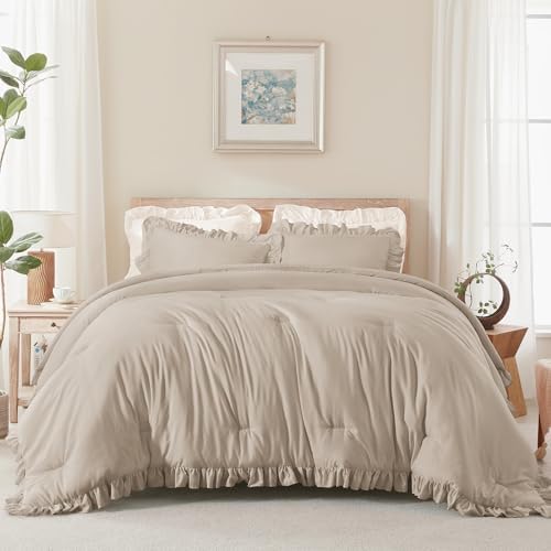 Andency Wheat Ruffle Comforter Twin Size, 2 Pieces Soft Bed Set