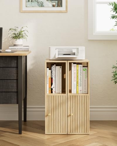 Narrow Nightstand Set of 2, 7.9" Night Stand with Fluted, Oak