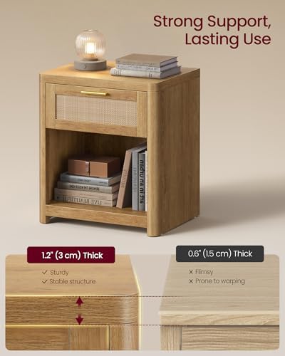 VASAGLE Set of 2 Boho Nightstands with Rattan-Look Drawer