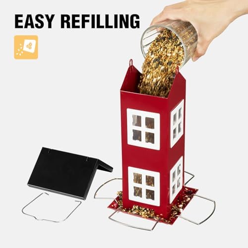 Veehoo Metal Bird House Feeder for Outdoors Hanging with 4-Port