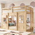 Twin Size Wooden Playhouse Loft Bed with Windows, Light Natural