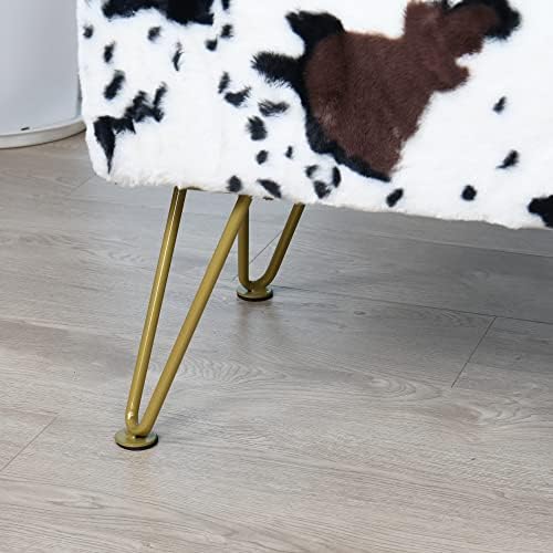 Cow Long Rectangle Faux Fur Ottoman 46"x16"x17" Entryway Bench Soft Furry Footrest Stool Sturdy Accent Seating Bench for Bedroom End of Bed Fuzzy Table Living Room Closet with Golden Legs