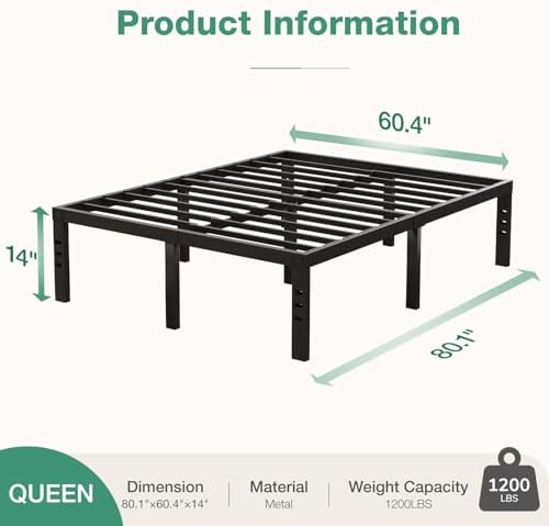 Novilla Queen Bed Frame, 14 Inch Metal Platform Bed Frame Queen Size with Storage Space Under Bed, Heavy Duty Steel Slat Support, Easy Assembly, No Box Spring Needed