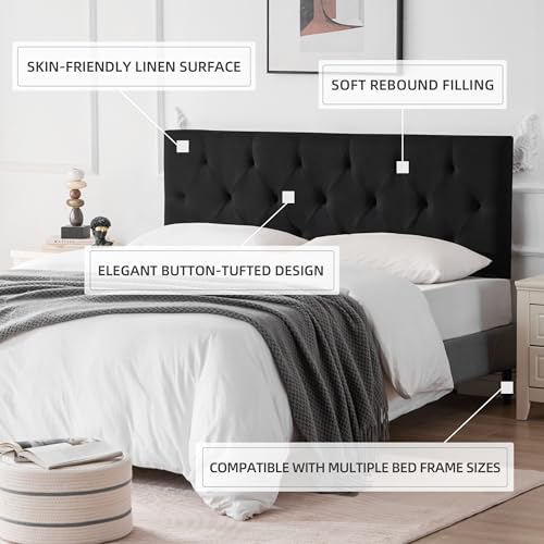 Linen Headboard Twin Size, Adjustable Height Headboard 37-51 in, Black