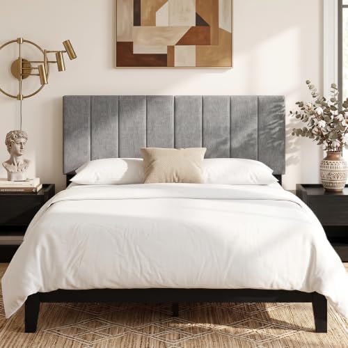 GIANTEX Linen Upholstered Headboard for Queen Full Size Bed, Dark Grey
