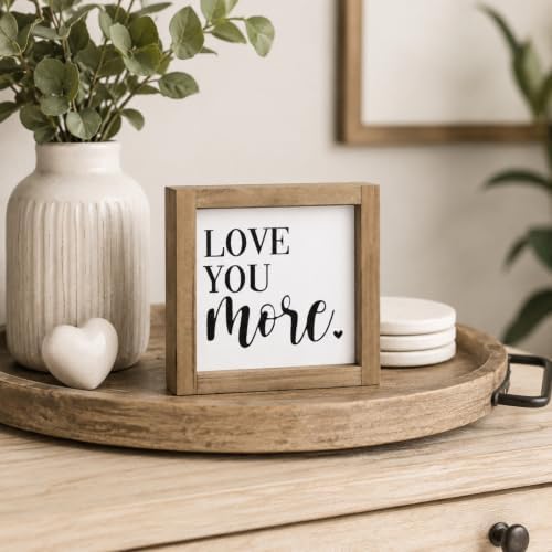 Love You More Sign, Wooden Farmhouse Shelf Decor for Home Bedroom