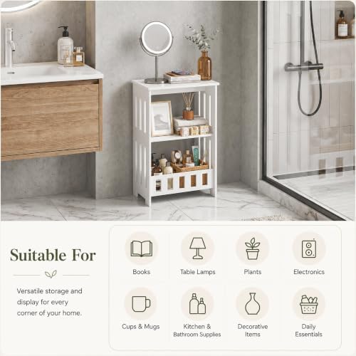 HAYOFAMY 3-Tier End Table Night Stand Set of 2, White Side Table with Storage Shelf, Small Bookshelf Bedside Table for Bedroom, Living Room, Office, Bathroom