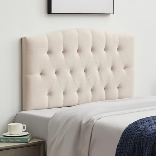 Tufted Upholstered Twin Headboard Only, Adjustable Heige 38-50 in, Beige