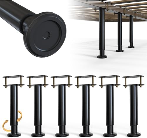 Under Bed Metal Support Legs, Adjustable Height Bed Frame Support Leg, Bed Slat Support Leg for Heavy Duty/Wooden/King/Queen Bed Frame (7"-12.6" (6pcs))
