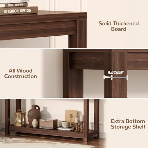 Besiost 47" Farmhouse Wood Entryway Table Narrow Console Table with Storage Behind Couch Sofa Table with Shelves Entry Way Tables with Open Storage, Easy Assembly, Black Walnut