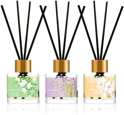 CALMORA Reed Diffuser Gift Set of 3, 50ml Home Fragrance Diffuser with 15 Reeds Sticks | Flameless Lily & Jasmine/Lavender/Fresh Linen Scented Oil for Women, Mom, Housewarming