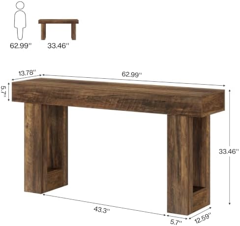 Tribesigns 63-Inch Long Console Table, Wooden Rectangular Sofa Table Behind The Couch, Farmhouse Entryway Table for Entrance, Hallway, Living Room (Dark Walnut (63"))