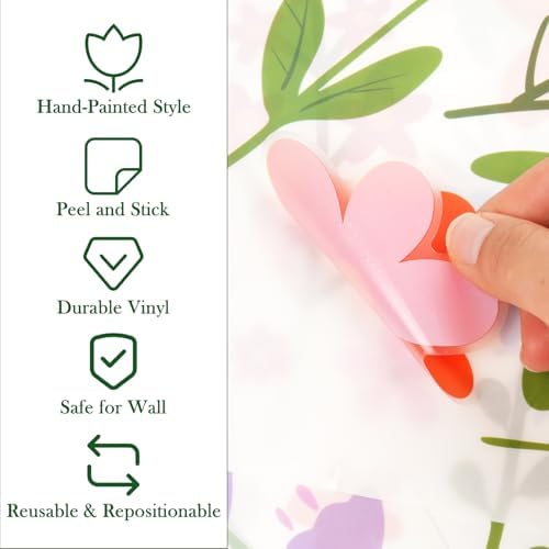Floral Wall Decals - 102 Pcs Peel and Stick Vinyl Flower Stickers - Assorted Varieties & Colors for Bedroom, Kids’ Rooms, Nursery, or Living Room Decor