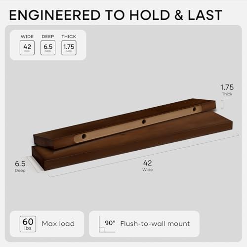 Homeforia 42 Inch Floating Shelves, High-End Solid Pine Wood, Set of 3
