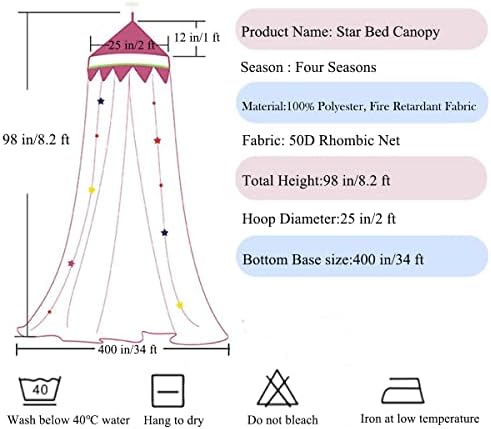 Bed Canopy with Lights for Girls,Gold Star Princess Crib Canopy Curtains,Extra Large Dome Mosquito Net Reading Nook Canopy for Kids Boys Twin Full Queen Size Bed,Fire Retardant Fabric