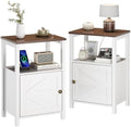 Nightstand Charging Station Barn Door & Bedside Table Storage White 2 Set