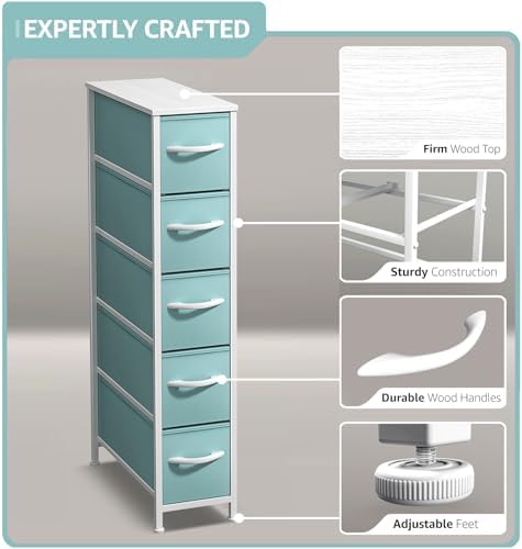 Sorbus 5-Drawer Narrow Dresser for Bedroom (Aqua)