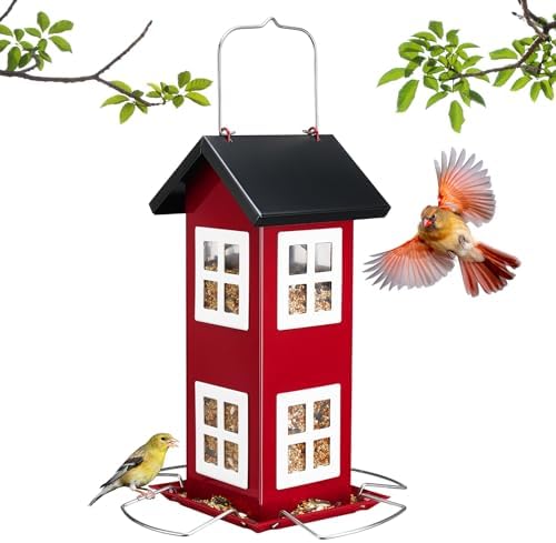 Veehoo Metal Bird House Feeder for Outdoors Hanging with 4-Port