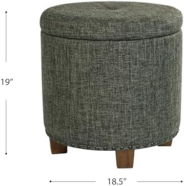 HomePop 18.5" Round Storage Ottoman with Nailheads - Green Clover Fabric
